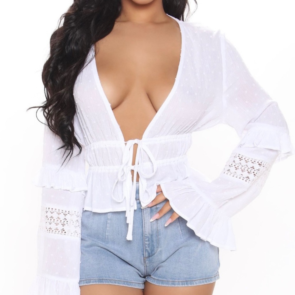 Fashion Nova Desert Paradise Ruffle Top Sz S White